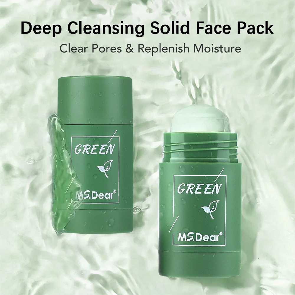 

80g Green Tea Solid Cleansing Mask Deep Moisturizing Hydrating Whitening Oil Control Acne Pore Blackhead Remover Face Mask Stick