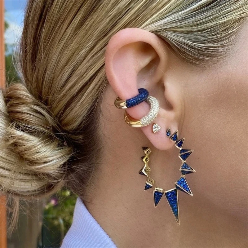 1PCS 925 Silver Ear Cuff Green Zircon Stone Clip Earring for Woman Trend INS C-Shape Luxury Jewelry Bijoux Femme Y2K ear clip earrings,clip earrings,ear clip,ear accessories