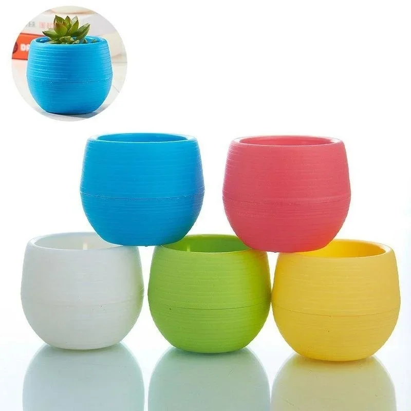 1/5PC Creative Eco-friendly Colourful Mini Round Plastic Plant Flower Pot Garden Home Office Decor Planter Bonsai Pot Plant Pots