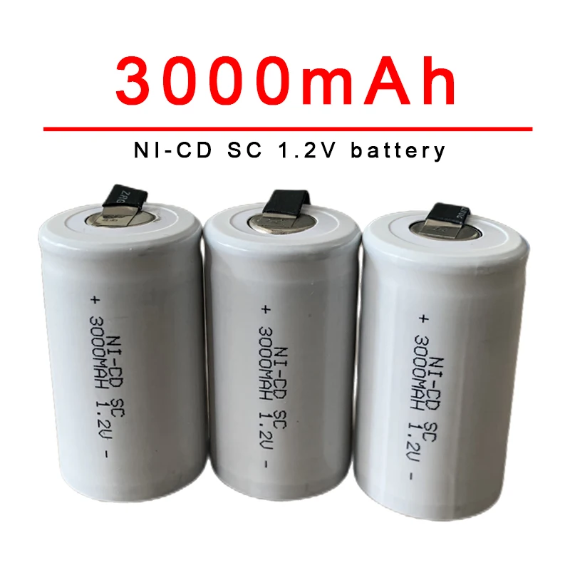 

SC 1.2V 3000mAh Rechargeable Battery Sc Sub C Ni-cd Cell Batteries with Welding Tabs for Electric Drill Screwdriver