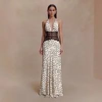 Polka Dot Backless Sexy Maxi Dress Women Gown Patchwork Lace Deep V Neck Sleeveless Halter Dress Ladies Party Club Long Dresses - Image 4