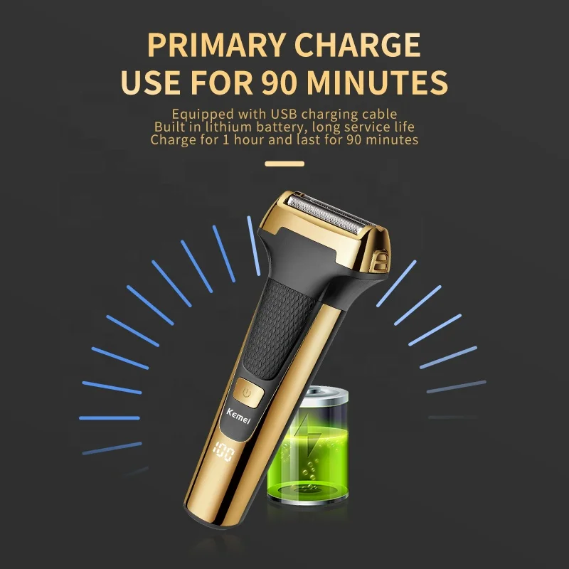 Kemei Multifunctional Men Electric Foil Shaver Gold Reciprocating Razor Nose Ear Trimmer 3 In 1 USB Hair Cutting Machine Clipper 3