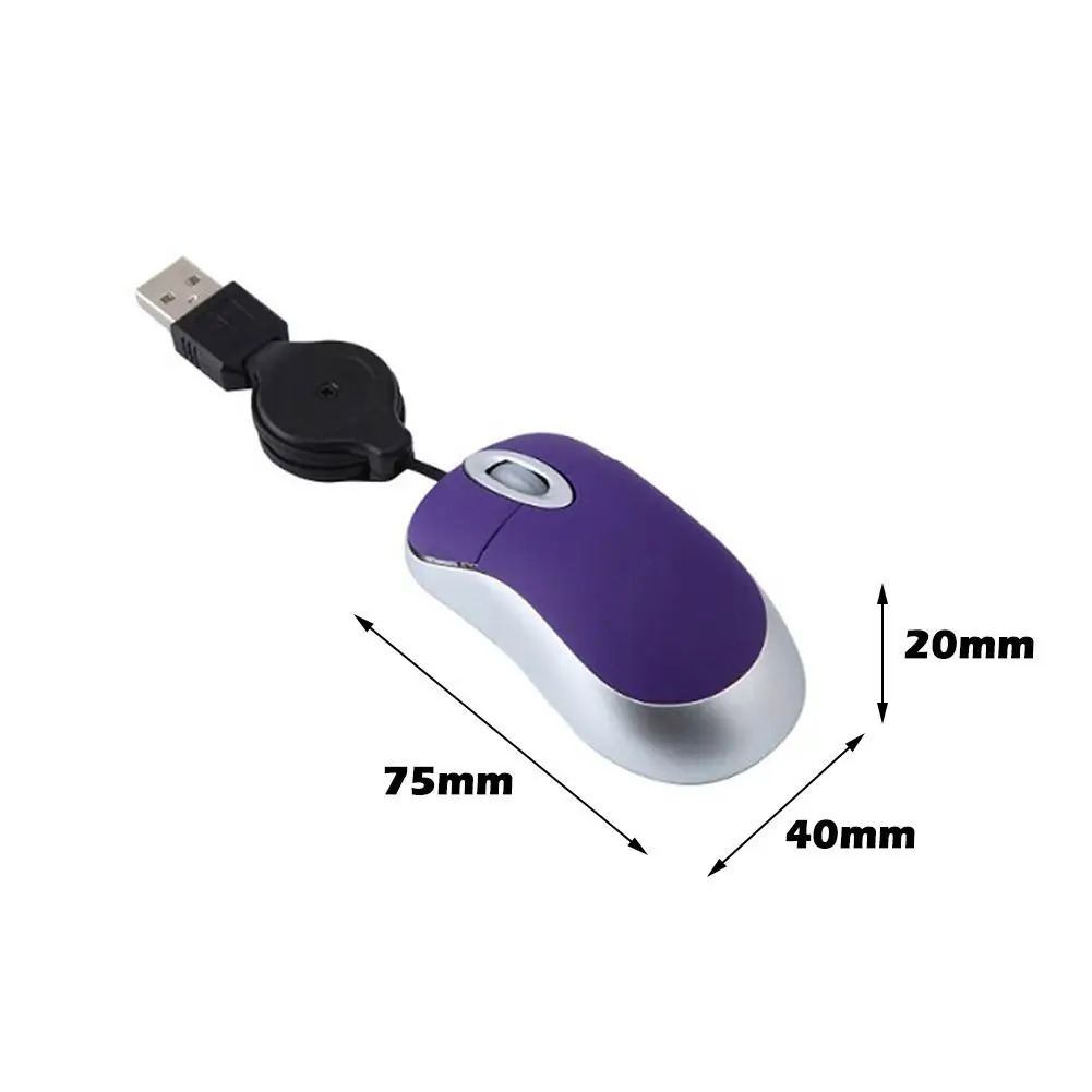 Wired Mini Optical Mouse with Retractable Cable for Office Use