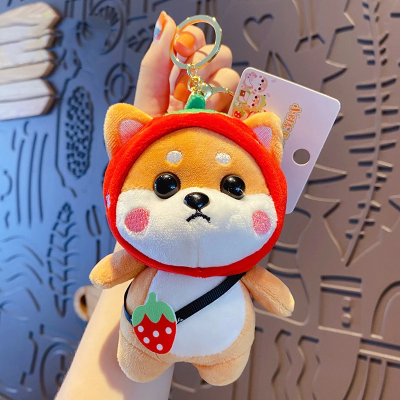 ピンクのイチゴの形をしたぬいぐるみキーホルダー,かわいい