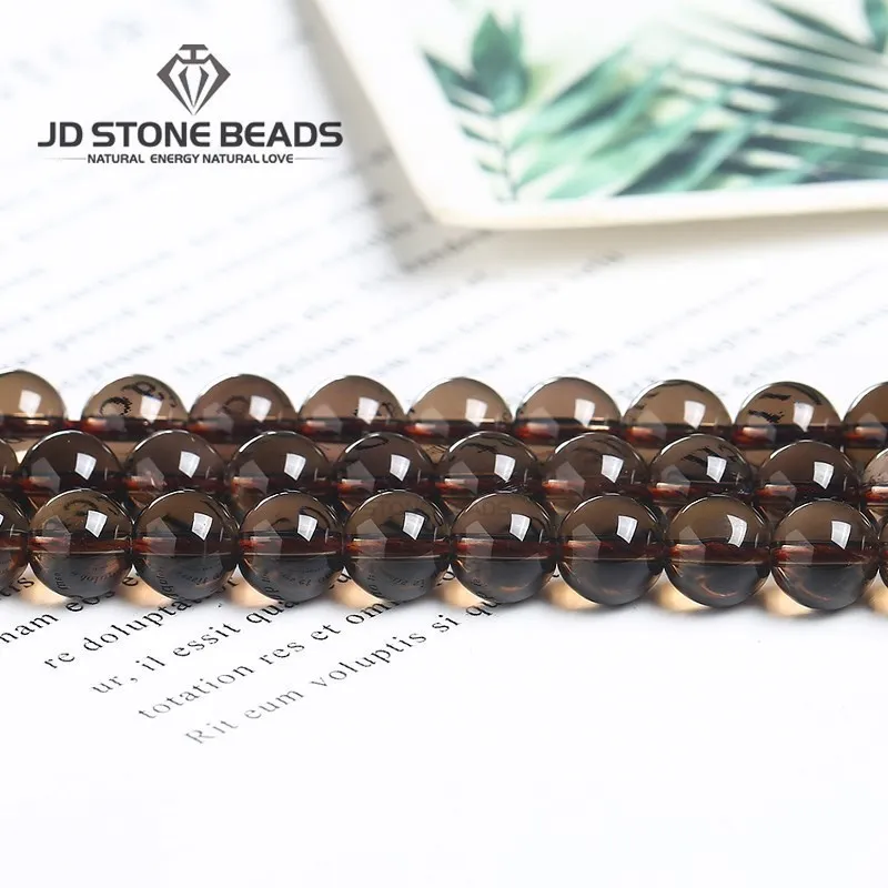 Genuine Natural Smoky Quartz Round Smooth Clear Crystal Beads Loose Spacer Bead For Jewelry Making Bracelet Necklace Accessory 2