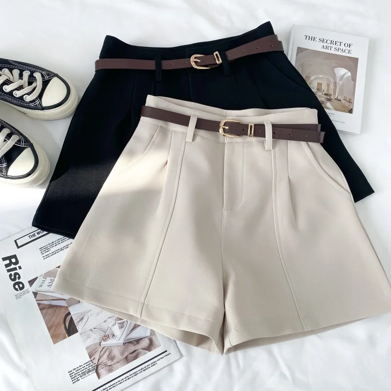 Versitile Fashion Solid Color High Waist Slimming Suit Shorts Wide Leg Pants Casual Pants with Belt Women's 2022 Summer New Styl