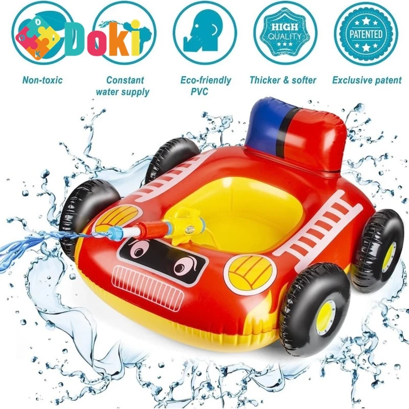 Dokitoy Inflatable Car Seat Children's Water Spray Swimming Circle Pool Play Water Gun Toy Fire Truck Collision Car