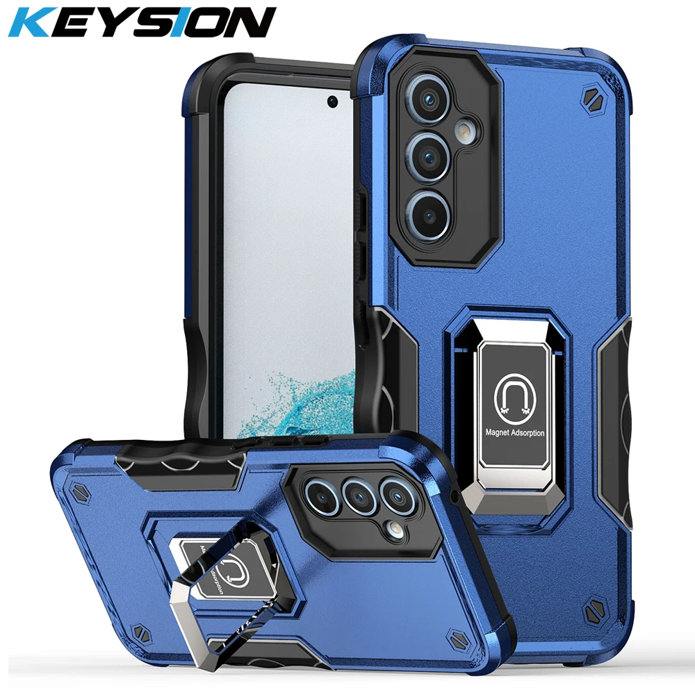 

KEYSION Shockproof Armor Case for Samsung A54 A34 A14 5G Metal Ring Stand Camera Protection Phone Cover for Galaxy M23 5G M13 4G
