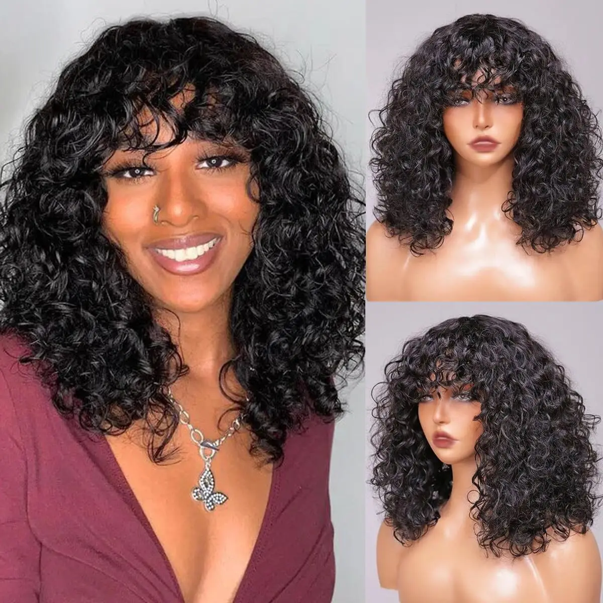 

Short Pixie Bob Cut Human Hair Wigs With Bangs Jerry Curly For Women Brazilian Highlight Honey Water Wave Blonde Colored Wigs