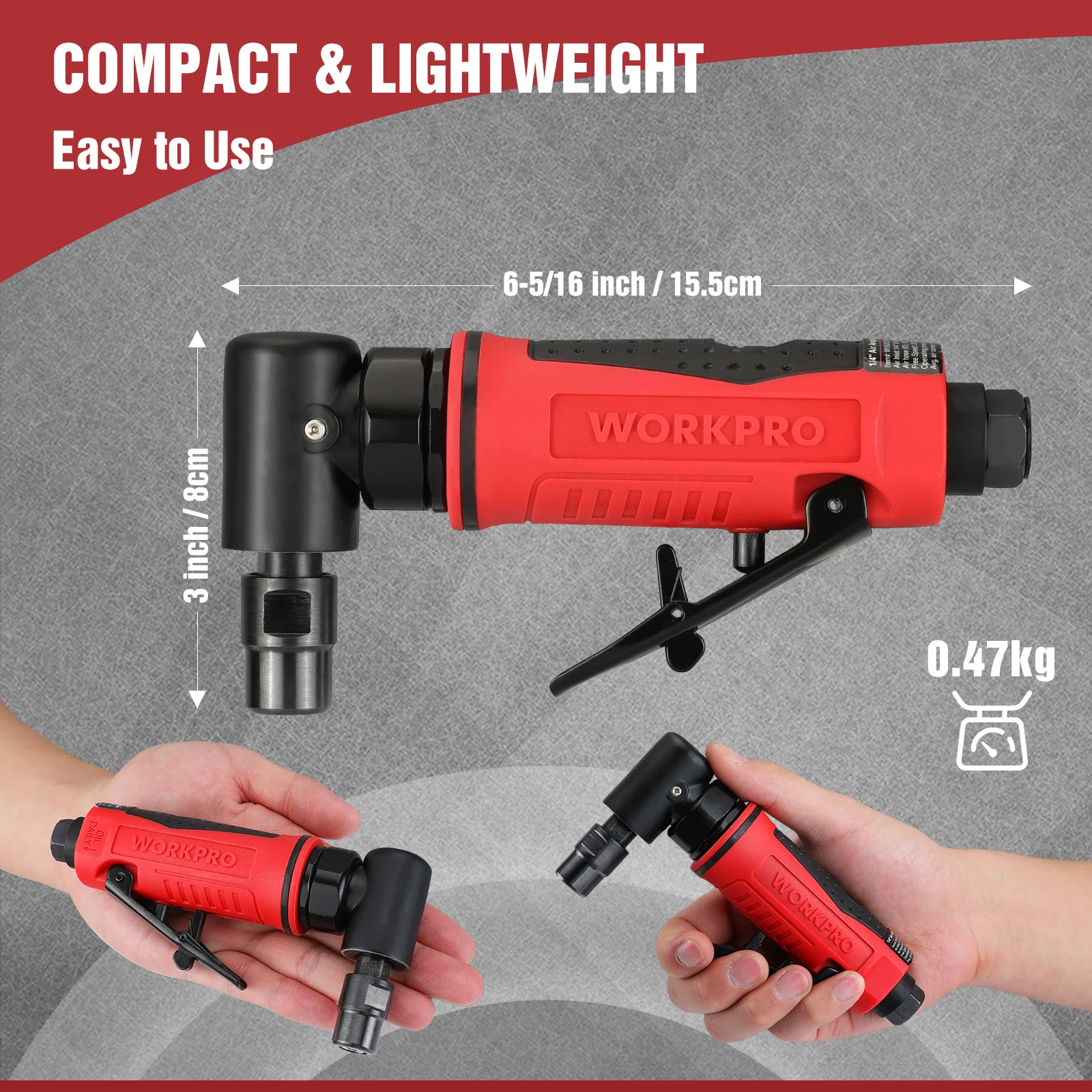 WORKPRO Air Angle Die Grinder 1/4'' Pneumatic Right Pneumatic Angle Grinder Air-Powered 90 Degree for Grinding Cutting Polishing 2