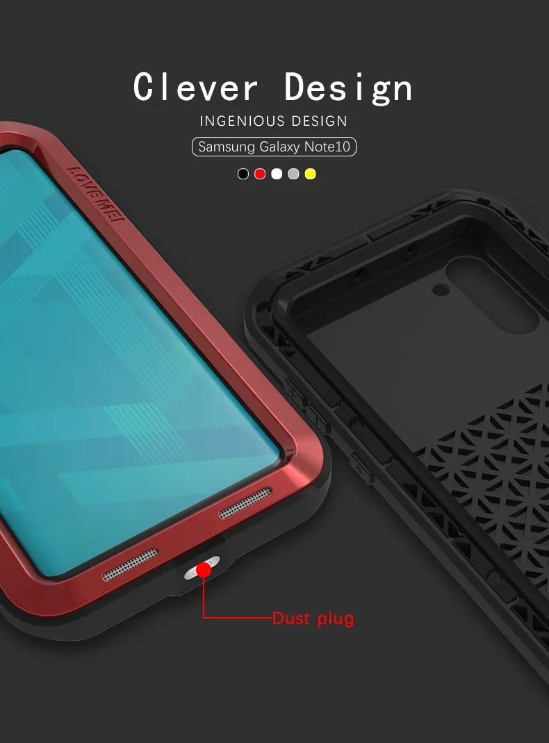 The high quality Ammy phone case fits the Samsung Note 10 Plus pro's powerful metal armored shock-proof and waterproof case