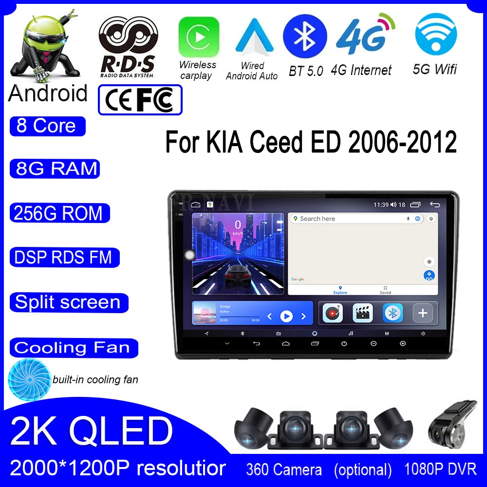 

9 Inch For Kia Ceed ED 2006 2012 Android 14 Car Radio Video Multimedia QLED IPS Navigation GPS Stereo Screen Auto 4G+Wifi