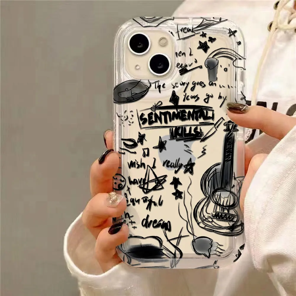 Luxurious Black Guitar Music Cat Clear Shockproof Airbag Case