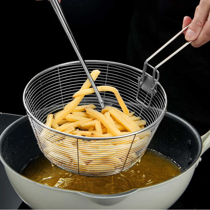 

Multifunctional Stainless Steel Fry Food Strainer For French Fries Vegetable Residue Oil Colander Filter Strainer