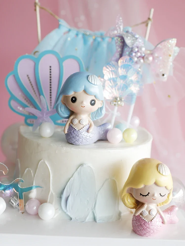 Mermaid Sea Marine Animal Cake Decoration Baby Shower Dream Ocean Theme Girl For Happy Birthday Cake Toppers Gender Reveal Decor