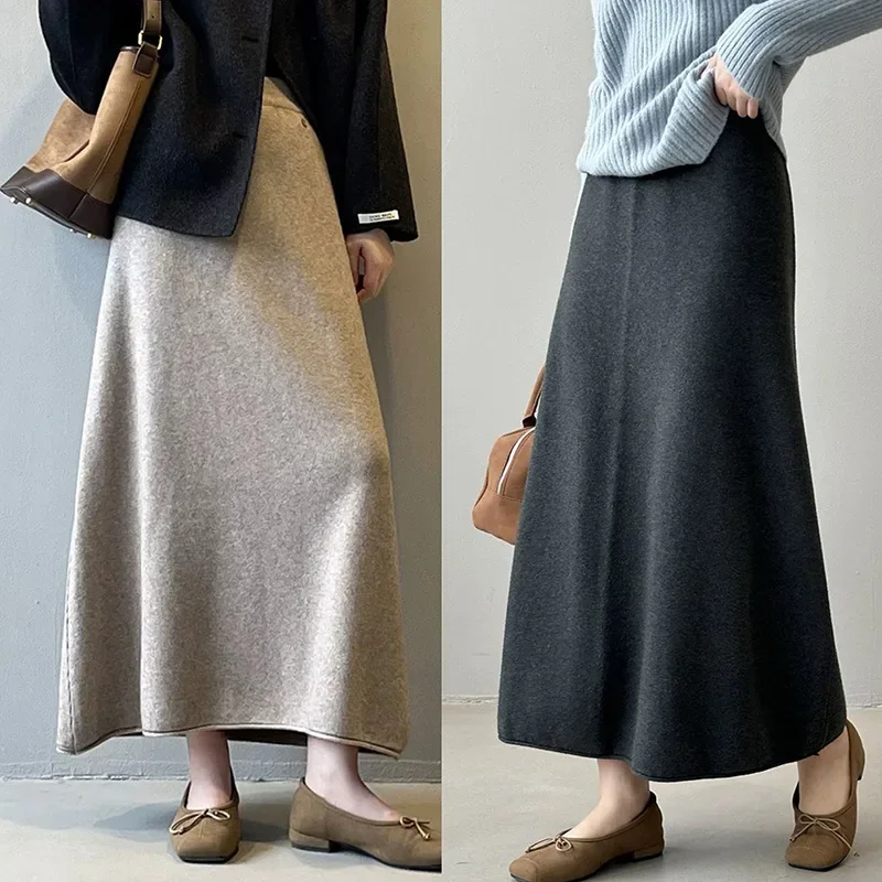 Pregnant Women Thickened Knitted Half Skirt Versatile Straight Cut Bodycon Skirt No Pad Autumn Winter Half