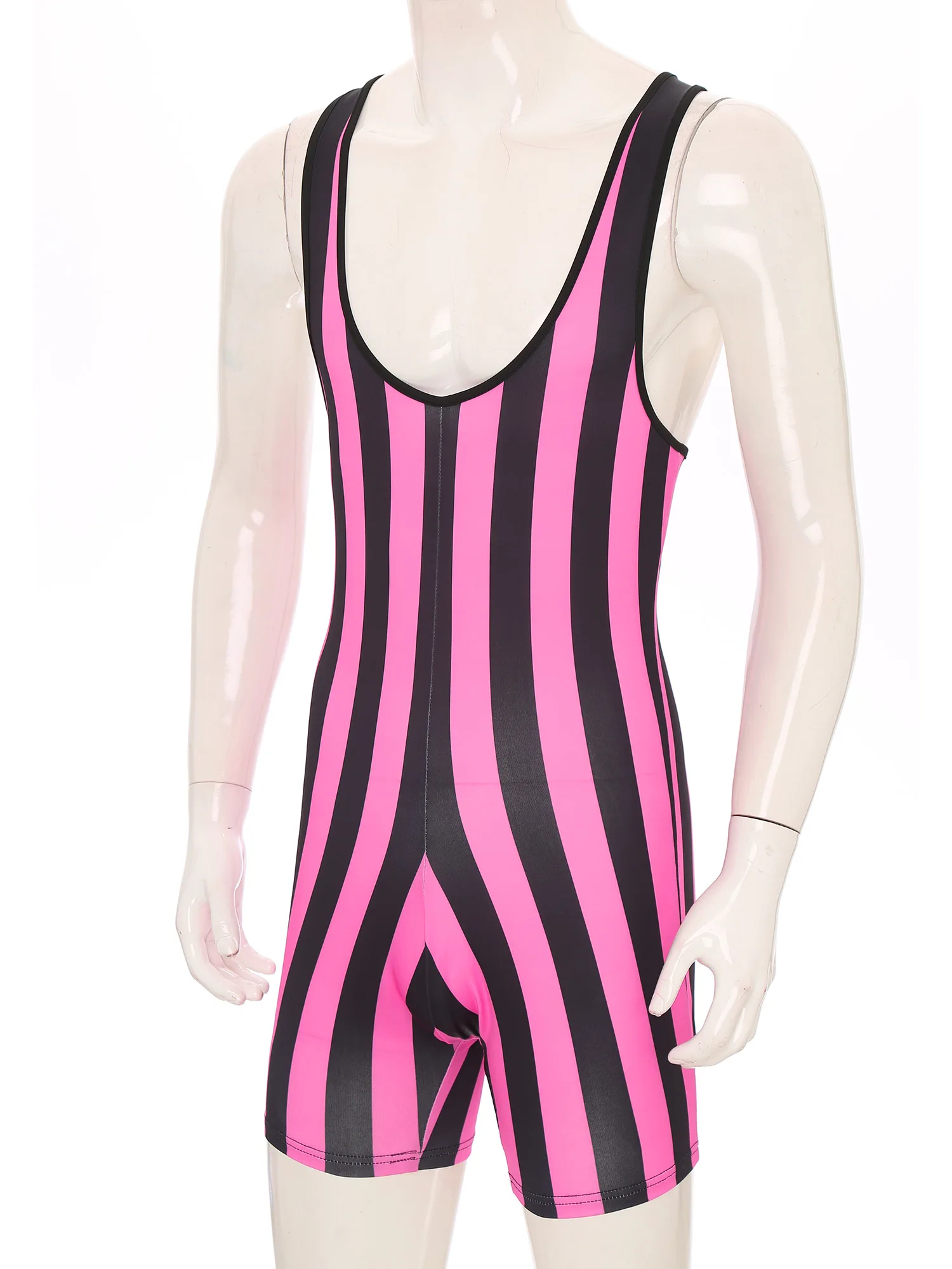 Mens Striped Wrestling Singlet Sleeveless Slim Fit Boxer Shorts Workout Bodysuit for Fitness Gym Sports Gymnastics Leotard