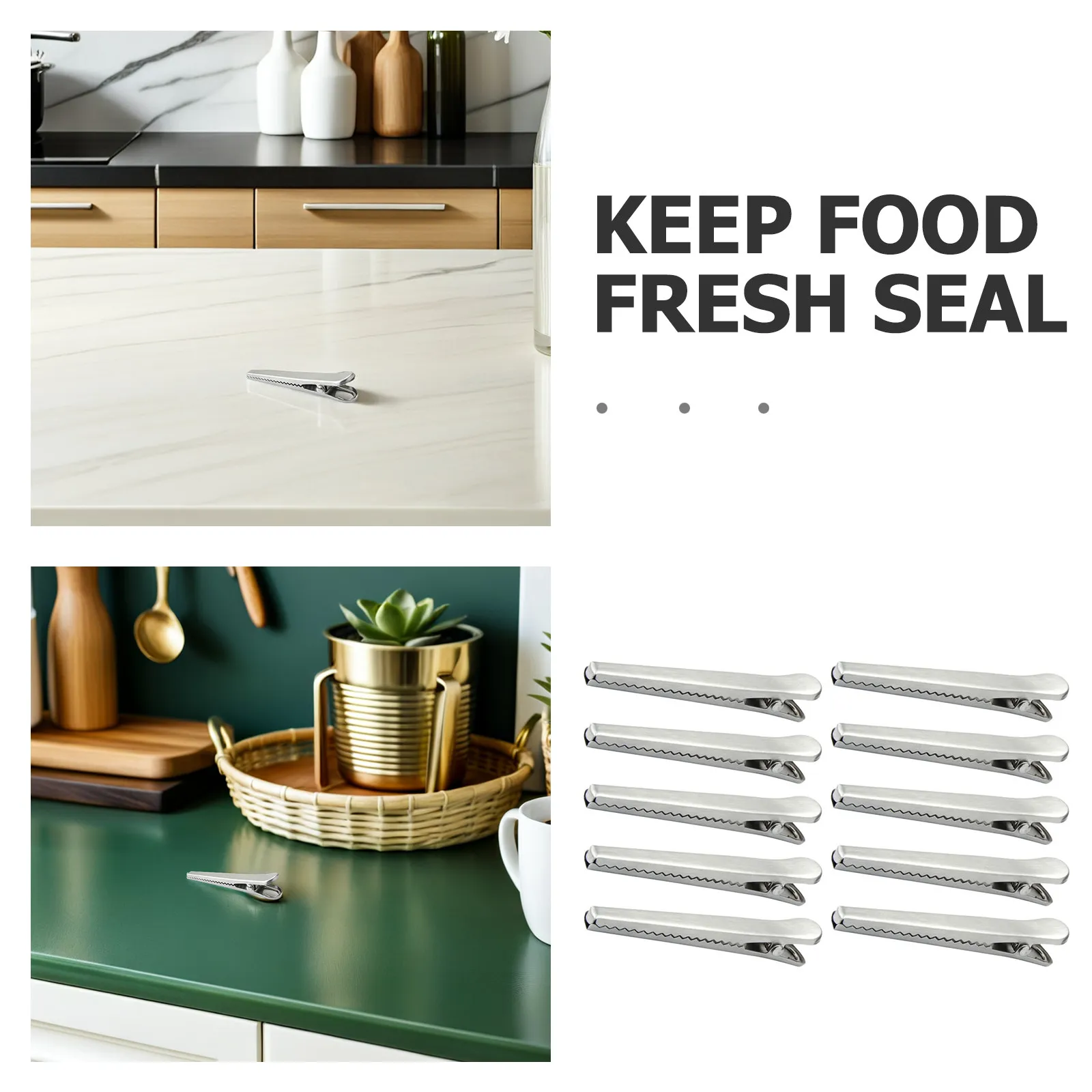 10Pcs 악어 모양의 스테인레스 스틸 식품 가방 씰링 클립 재사용 가능한 주방 필수 스낵 가방 클램프 신선도 유지 장치