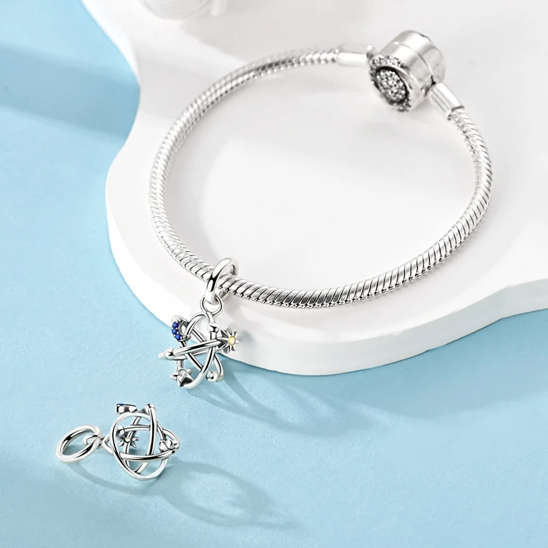 Charms aus 925er-Sterlingsilber, Perlen-Anhänger, fliegendes Ferkel, Kreuzigung, Hase, Roboter-Charm, passend für Original-Armbänder, Damenschmuck, Geschenk – Detail 27
