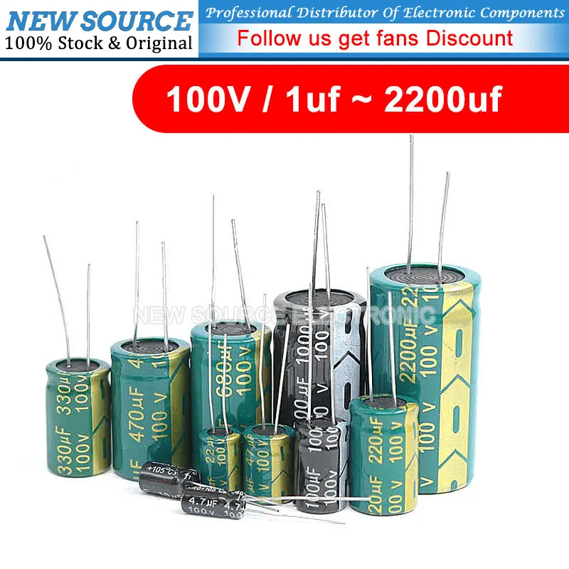 1-50PCS 100V Aluminum Electrolytic Capacitor 1 2.2 2.7 4.7 10 22 33 47 68 100 150  220uf 330uf 470uf 680uf 1000 2200UF NewSource 5pcs dip capacitor solid state capacitance 25v 35v 50v 63v 100v 220uf 270 390 470 560 680 820 1000 uf in stock