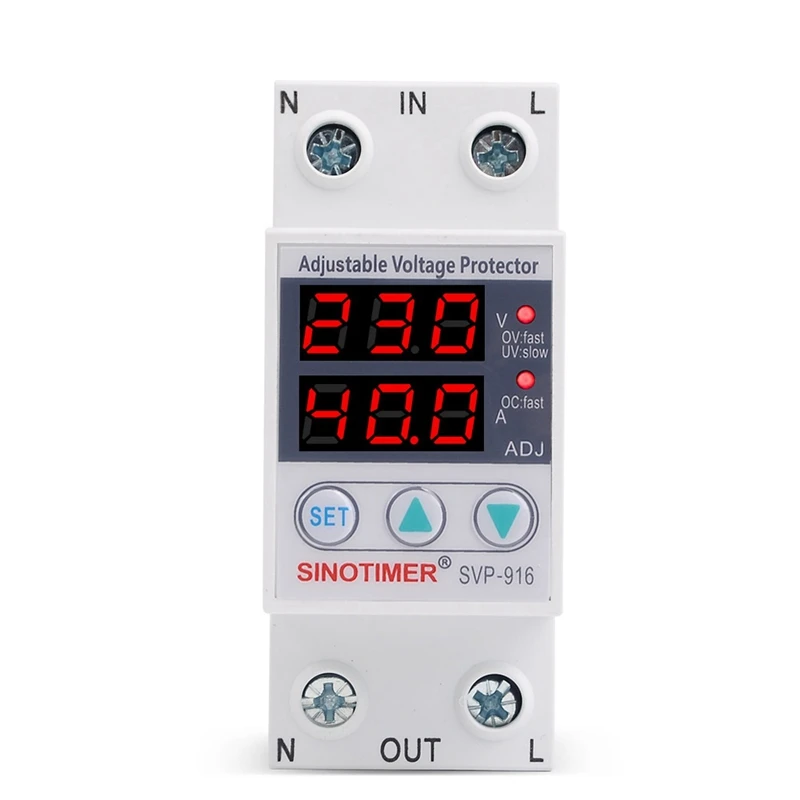 Sinotimer Svp-916 40A Protezione Da Sovratensione Limite Di Corrente Doppio Display Protezione Da Sovratensione Relè Di Tensione Automatico 110V
