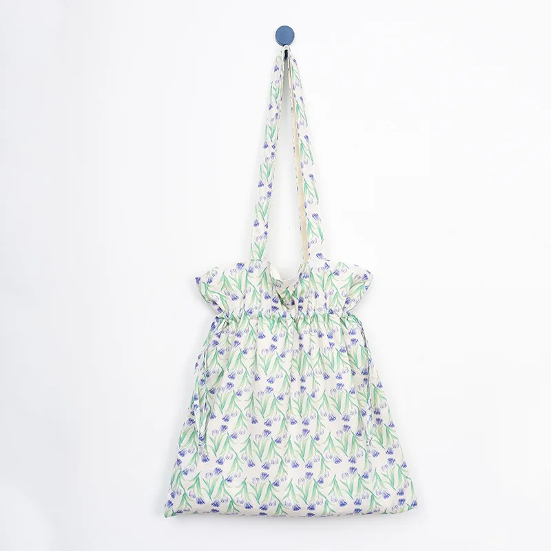 Small Fresh Style Canvas Bag Flower Print Shoulder Bag Cute Large Capacity Handbag Women's Aesthetic Leisure Shopping All-match