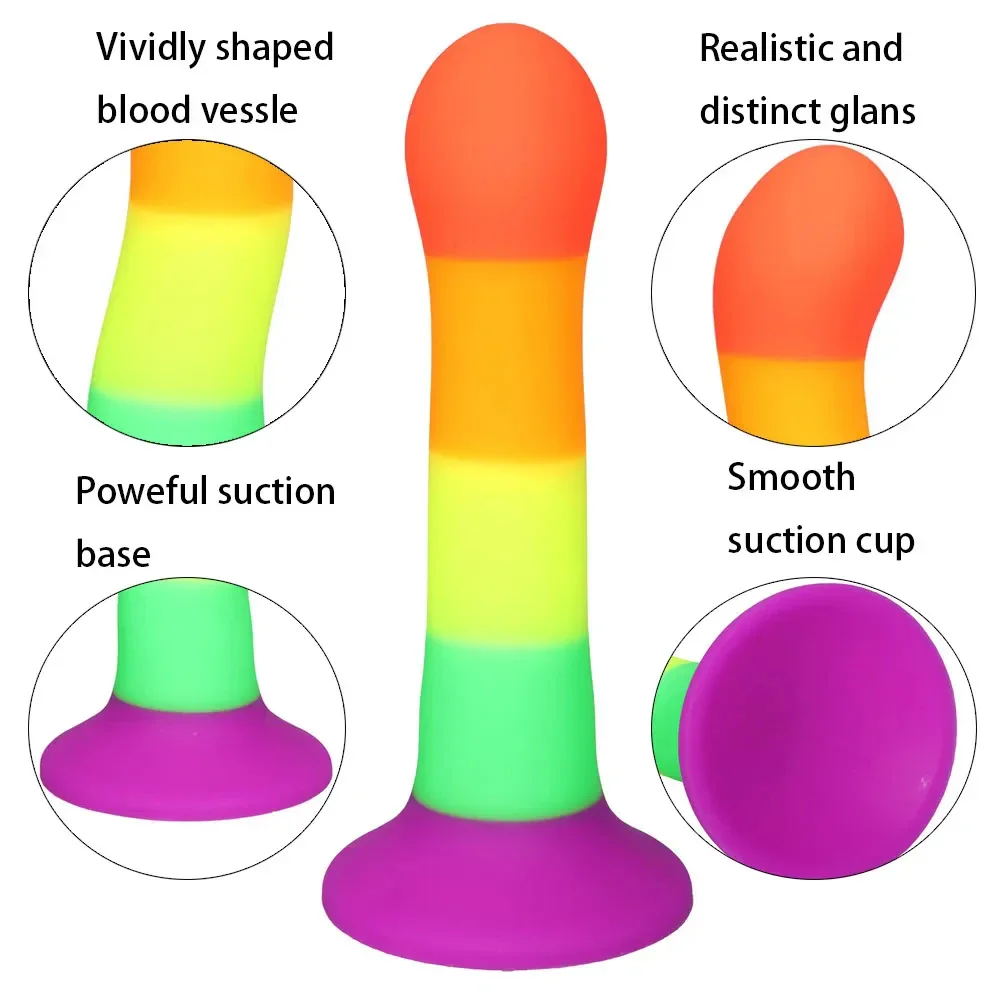 7inch Rainbow Color Vividly Shape Simulated Silicone Dildo Realistic Smooth Fake Penis Manual Vaginal Vibrator Sexy Tool Sex Toy