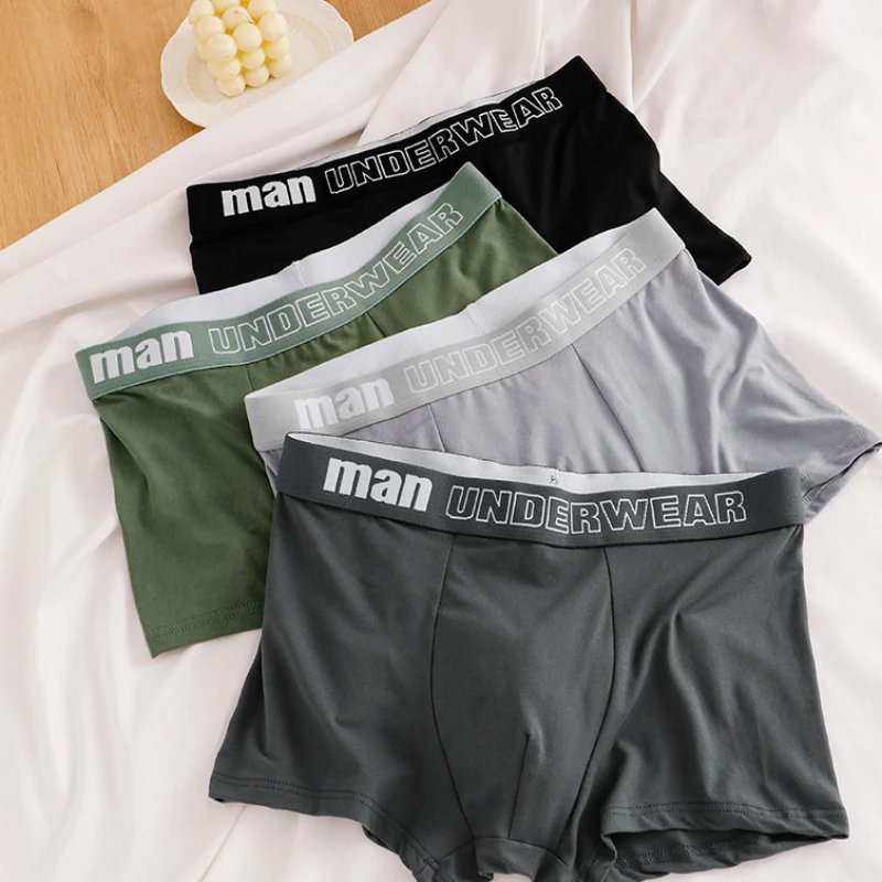 Man Underwear Fashion Solid Cotton Comfortable Breathable Boxers Men's ...