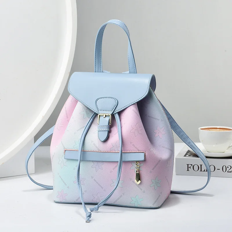 High Quality Patterned Leather Women's Backpack 2024 New Student Backpack Versatile Crossbody Bags Gradient Color Women's Bag 2