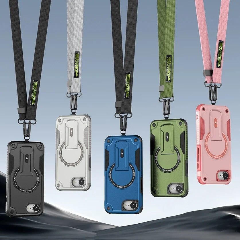 Crossbody Lanyard Armor Case with Kickstand - Mobile Phone Accessories