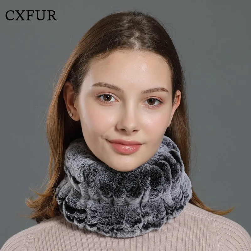 

FREE SHIPPING CX-E-37A Genuine Rex Rabbit Fur Hair Band Elegant Knitted Fur Scarf Neck Ring for Women