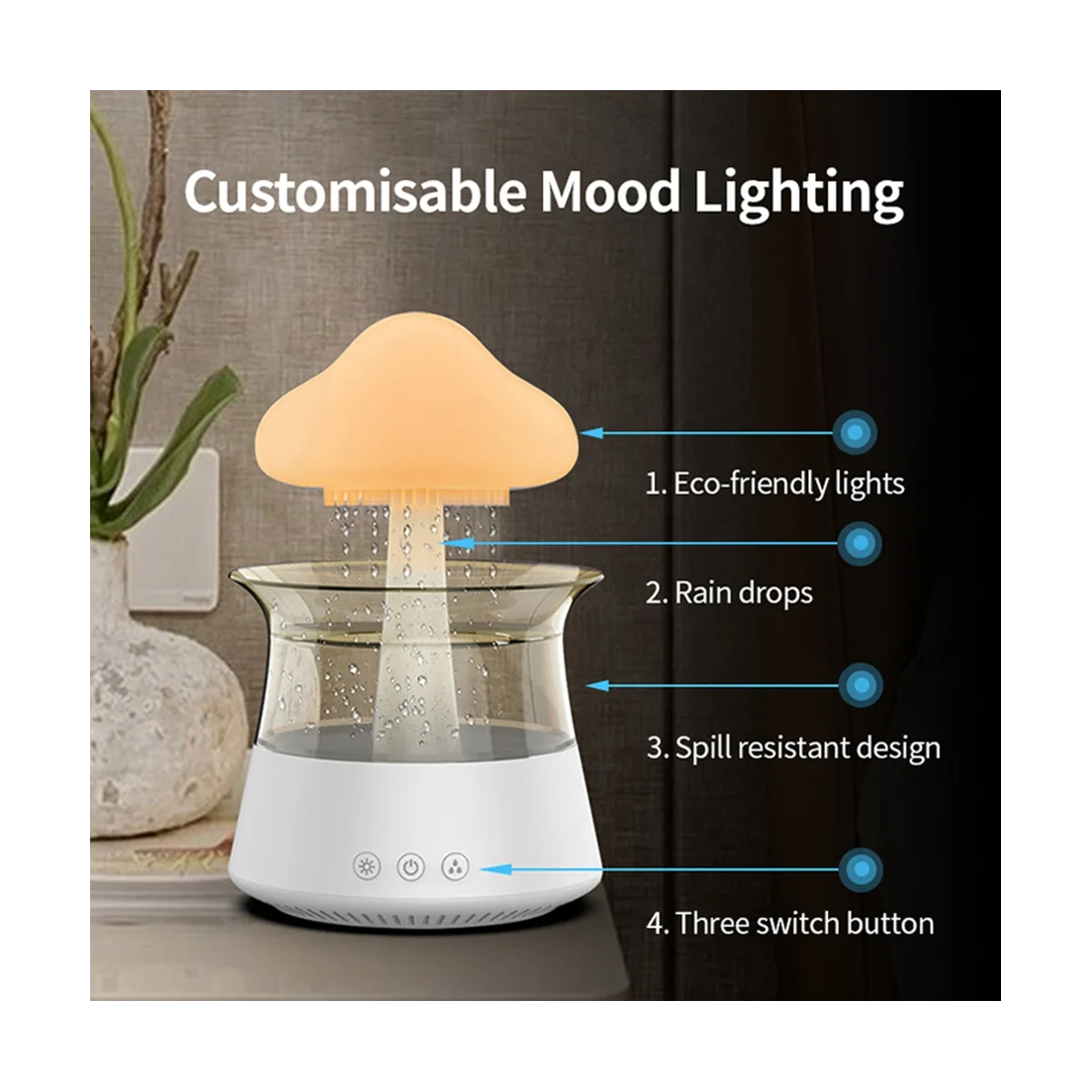 

Rain Cloud Humidifier USB Night Light for Room Office AromaDiffuser Water Drop Sound with Remote Control Humidifier-A