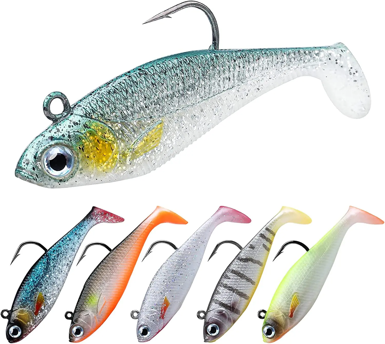 TRUSCEND Crayfish Pre-Rigged Jig Head Soft Fishing Lures Paddle Tail  Swimbaits for Bass Fishing Shad Tadpole Lure Fishing Bait