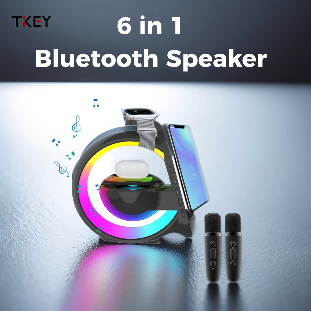 

TKEY 6 IN 1 Big G Smart Light Wireless Charger Bluetooth Speaker Support Microphone Atmosphere Light Alarm Clock Sleep Light