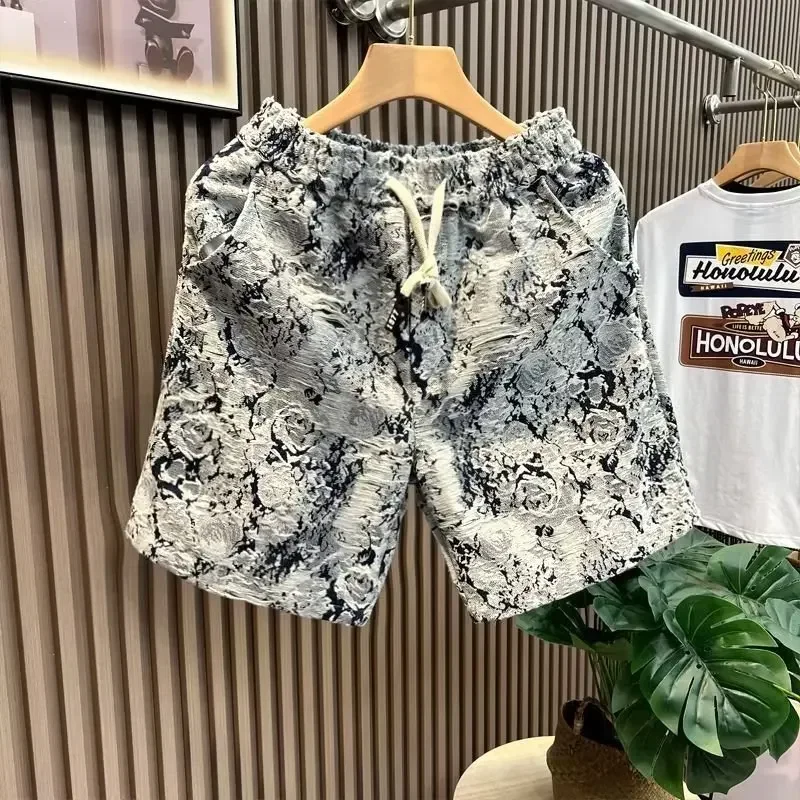 Men's Denim Shorts Loose Fit Fashionable Casual Trendy American Style Five-piece Pants Summer Season Other Pattern denim shorts summer jeans shorts