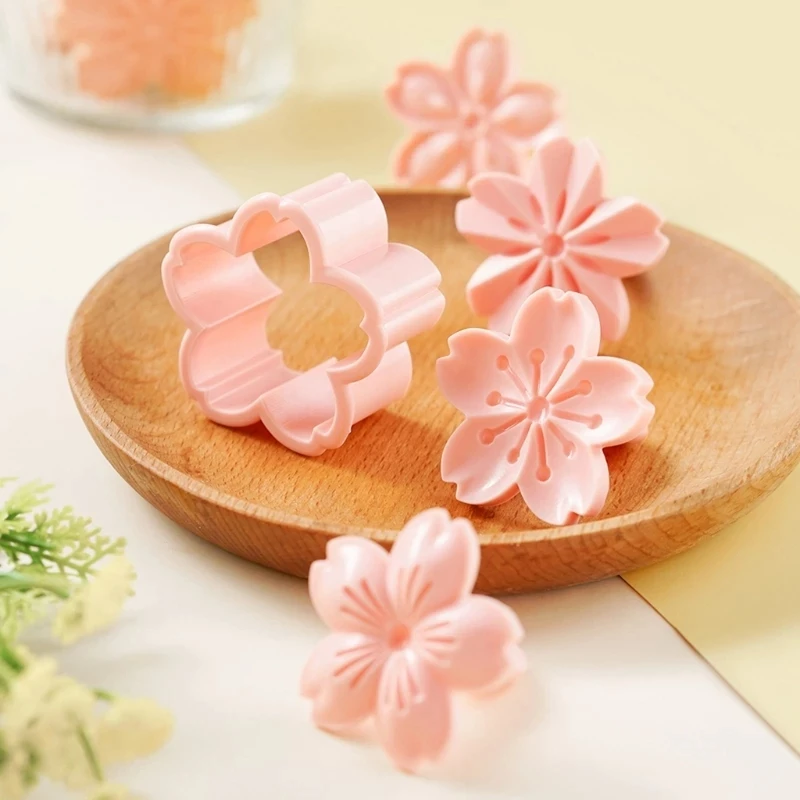 5pcs/set Sakura Flower Cookie Mold Stamp Biscuit Cutter Cherry Blossom DIY Fondant Cake Decor Floral Mould Kitchen Baking Tools cookie cutter,baking mold,cookie mould,cookie printing mold,fondant cutter,baking decorating tools,pastry cutter