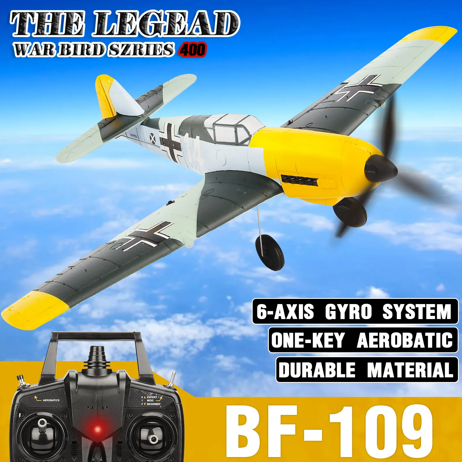 

Hot Remote Control Airplane DE BF109 2.4GHz 4CH 400mm Wingspan One Key U-Turn Aerobatic RC Plane RC Warbird Gift Toys 761-11