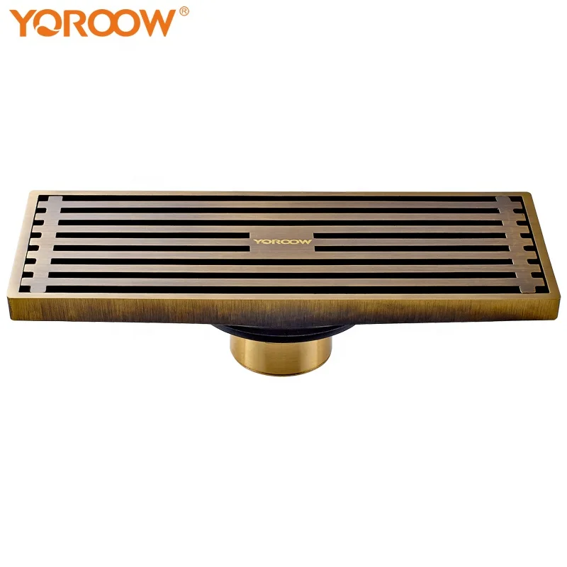 

2019 good quality 200x80mm long drainage channel anti-odor hair catcher carved 4inch brass floor drain sealing for bathroom