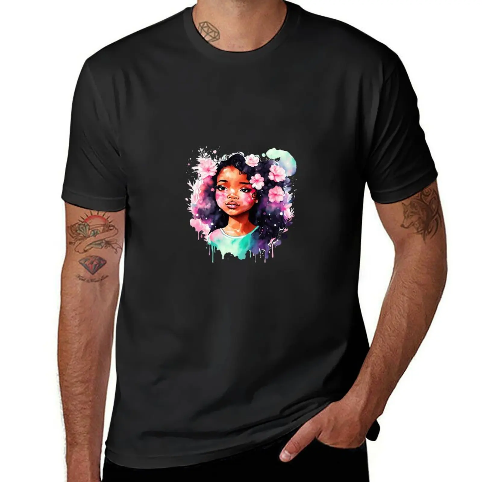 A girl with pink flowers in her hair T-Shirt for a boy customs design your own mens white t shirts