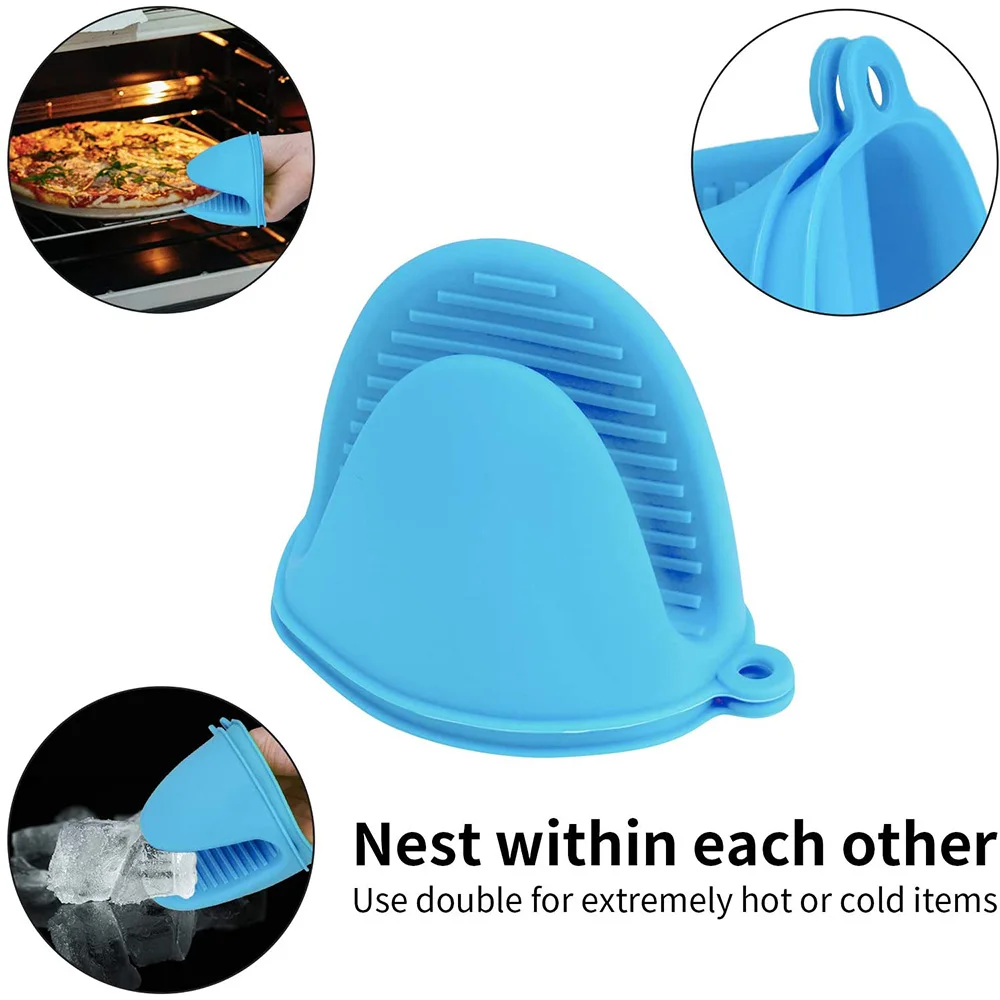 Food Grade Mini Silicone Heat Resistant Non Slip Cooking Pinch Clips Mitts Potholder Oven Gloves 2pcs for Kitchen Baking