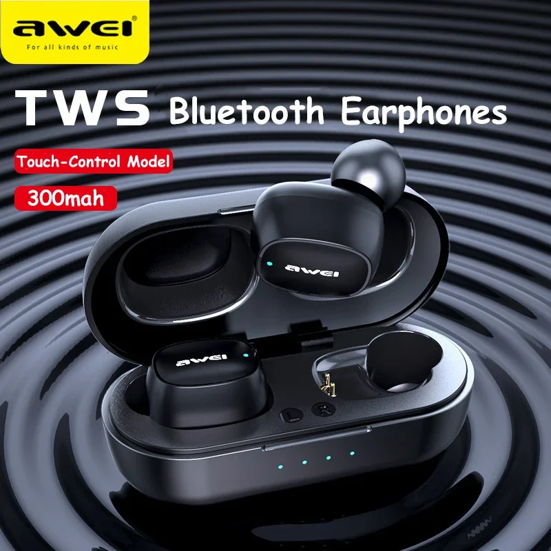 

Awei T13 Bluetooth Earphones True Wireless Headphones with Mic Touch Control TWS Earhooks Sports HIFI Bass Headset 300mah