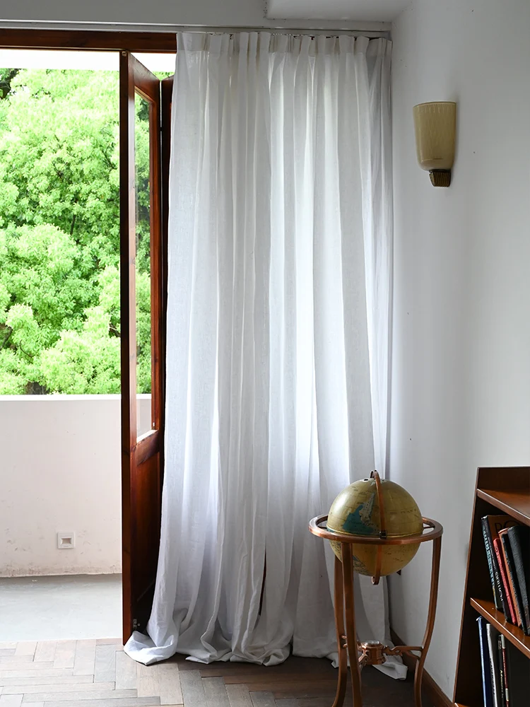 

100% Natural Linen Curtains Solid Color Vintage Style Curtain Semi-blackout Window Treatment Cortinas for Living Room Bedroom