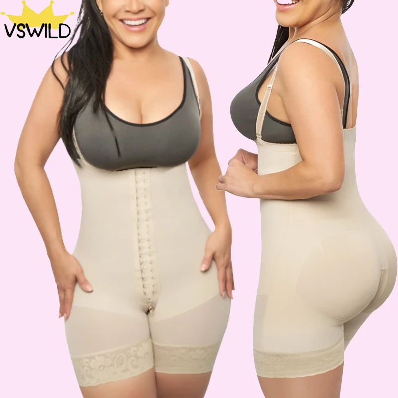 

Women Postpartum Shapewear Fajas De Sol Leon Post Liposuction Body Shaper Flatten Abdomen Fajas Hook-Eye Open Bust Bodysuit