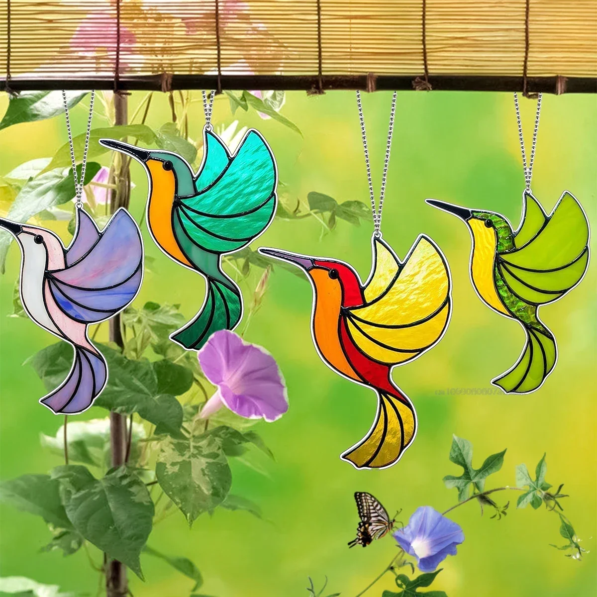 AcrylicColorfulHummingbirdHangingOrnamentDecorationSuncatchersBirdShapePendantCraft