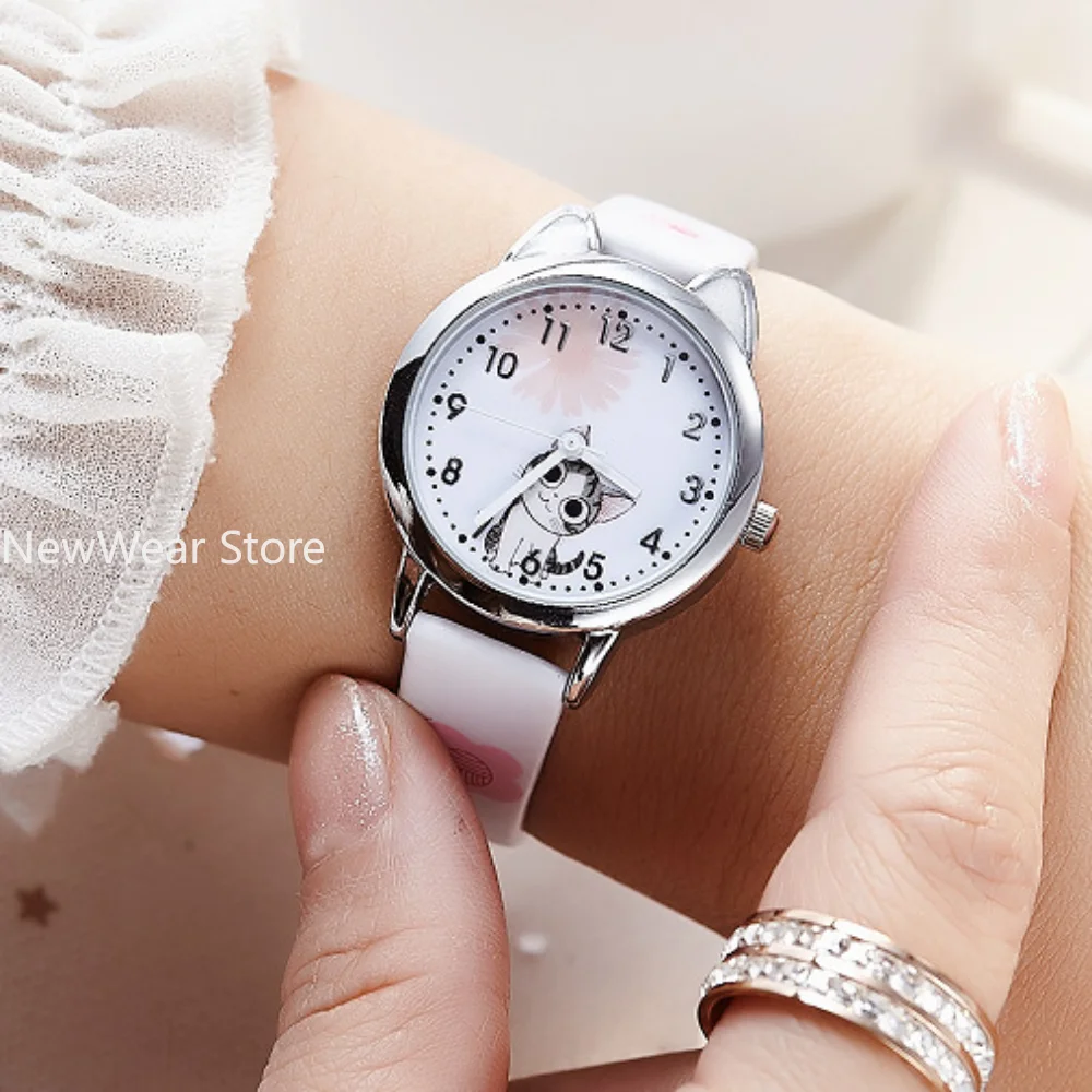 Cute Cheese Cat Pattern Kids Watches Girls Quartz Analog Child Watches for Women Student Clock Gift Relogio Feminino 3