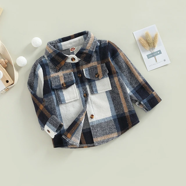 Kid Clothes Girls Boys Shirts Jacket Baby Pocket Coat Girls Cardigan Plaid  Child Jacket Boys Coat