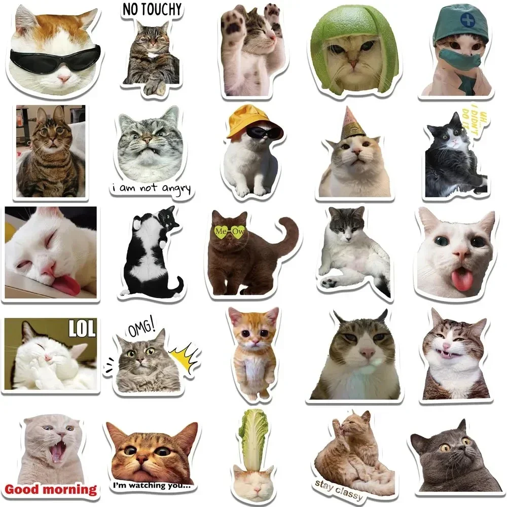 50Pcs Kawaii Funny Cat Stickers Pack Waterproof Laptop Phone Scrapbooking Motorcycle Car Korean Decal Sticker for Kids Toys 6