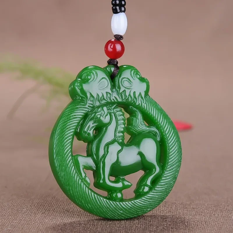 

Natural Green Hand-carved Horse Jade Pendant Fashion Boutique Jewelry Men and Women Zodiac Horse Necklace Gift Accessories