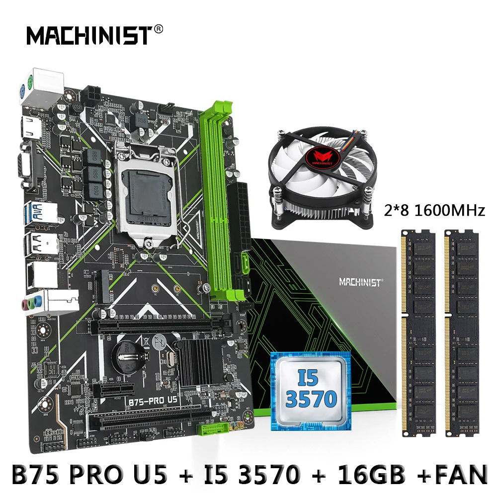 

Комплект материнской платы MACHINIST B75 Core I5 3570 процессор LGA 1155 процессор + DDR3 2*8 ГБ 1600 МГц комбинированная память ЦП кулер VGA NGFF M.2