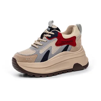 Fujin Sneakers con plateau da 7 cm Scarpe casual da donna in pelle microfibra Sneakers robuste per scarpe da passeggio da donna comode Primavera Autunno 1